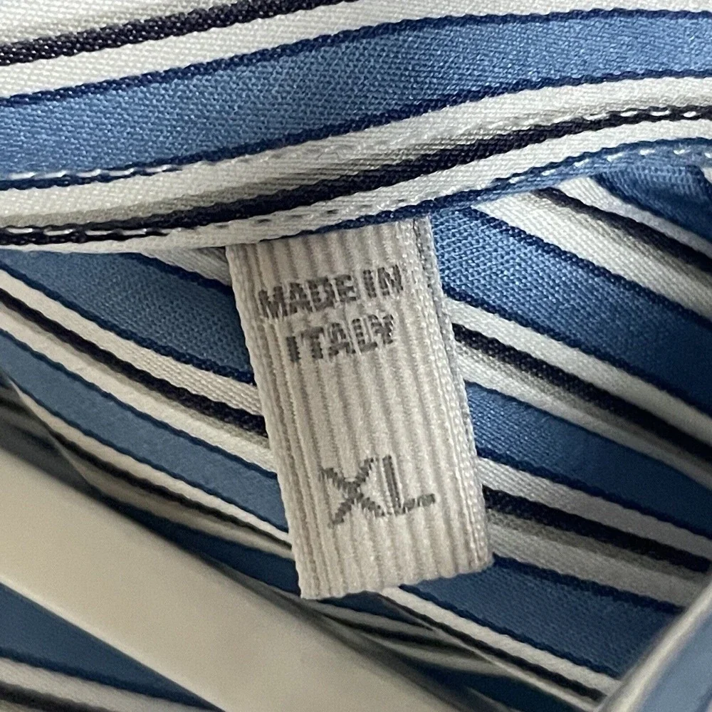 Ermenegildo Zegna Italy Size XL Button Down Long Sleeve Blue White Striped Shirt